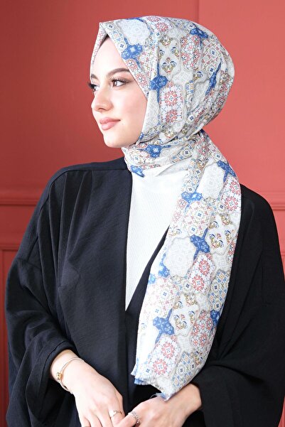AFVENTE Geometric Pattern Blue Cotton Shawl