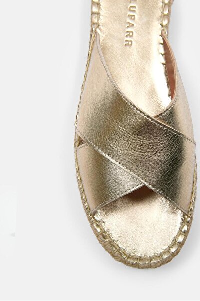 NILUFARR Shell Gold Genuine Leather Women's Espadrille Slippers