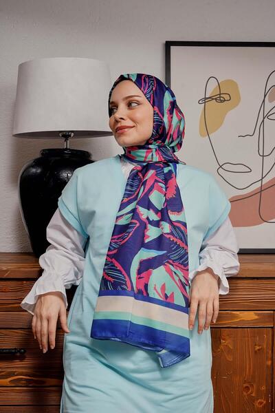 AFVENTE Light Blue Leaf Patterned Soft Cotton Shawl