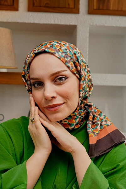 AFVENTE Καφέ μαλακό βαμβακερό σάλι - Λεοπάρ μοτίβο