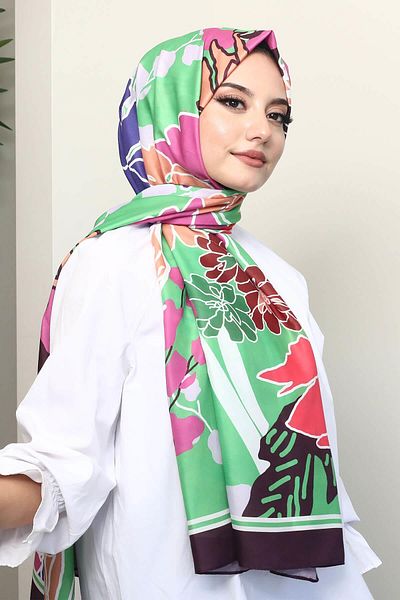 AFVENTE Green Soft Cotton Floral Patterned Shawl