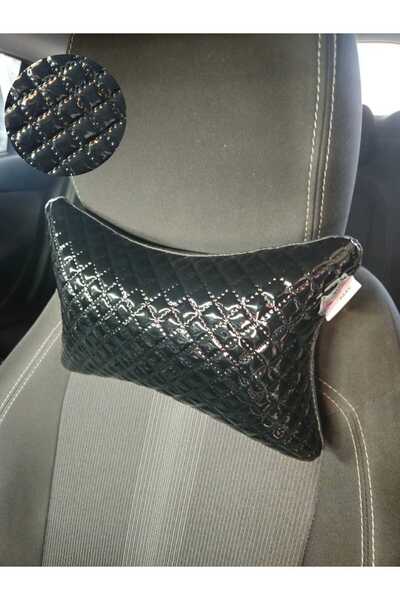 dizaynpark Pernă de gât din piele lacuată neagră 2 bucăți