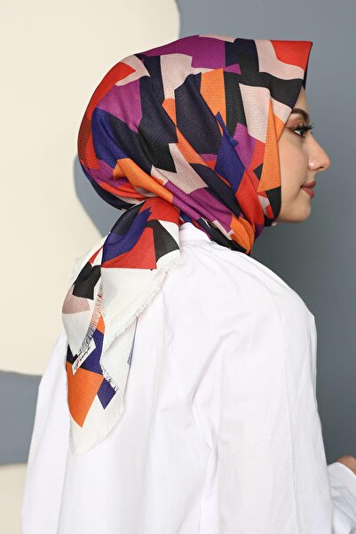 AFVENTE Orange Cotton Abstract Patterned Scarf