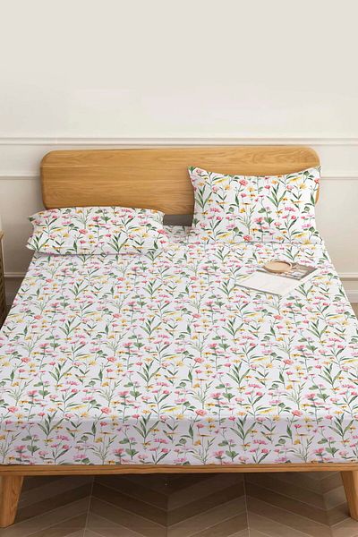 Rivaİstanbul Double Cotton Bed Sheet Botanical Motif