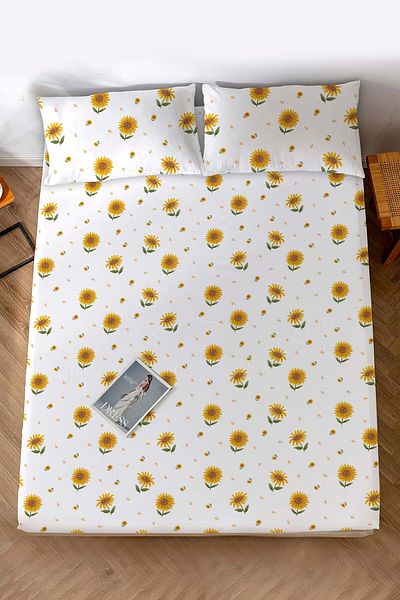 Rivaİstanbul Double Bed Sheet Sunflower Patterned Cotton