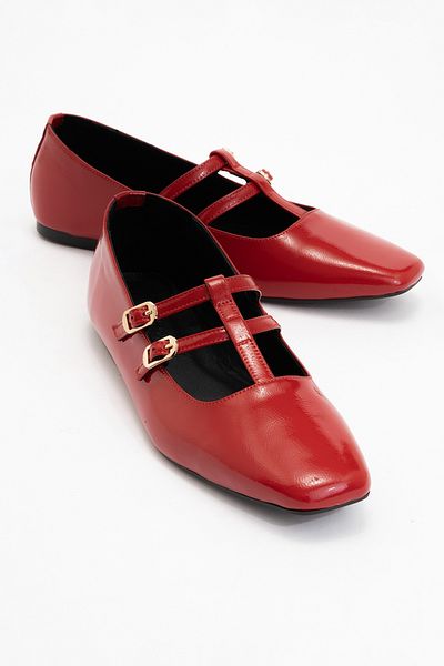LuviShoes Starling Red Patent Leather Genuine Leather Women's Ballerina Shoes