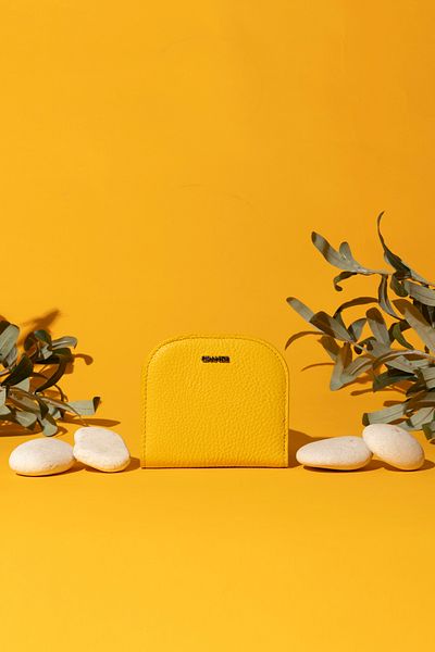 Grande Yellow Minimal Wallet Flother 2817 Genuine Leather Oval Design