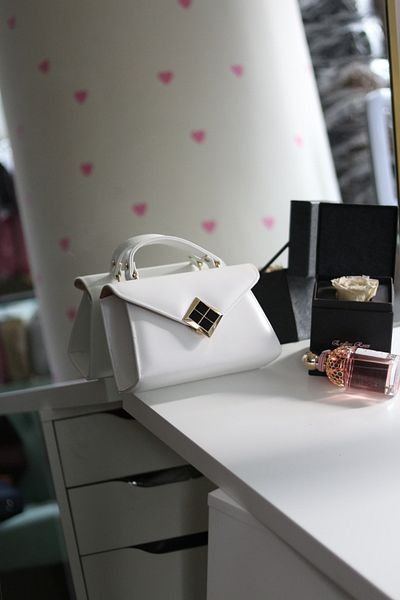 Moom Bag Women's White Matte Texture Square Handbag with Gold Accessory Detail