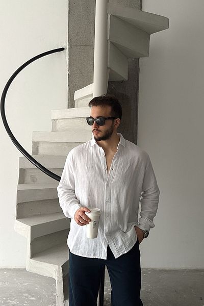 Livio Ferri Βαμβακερό πουκάμισο με γιακά ανδρικό Judge Oversize Half Placket