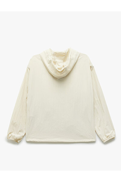 Koton Long Sleeve Pocket Zippered Parachute Fabric Hooded Raincoat