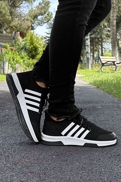 Deri De Luxe Tricotaje ultra ușoare cu dungi alb-negru Pantofi sport pentru bărbați de vară