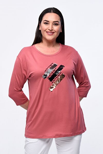 tarzımsüper Large Size New Season Comfortable Model Sequined Embroidered Half Sleeve Sequined Mother's 4 Seasons Blouse