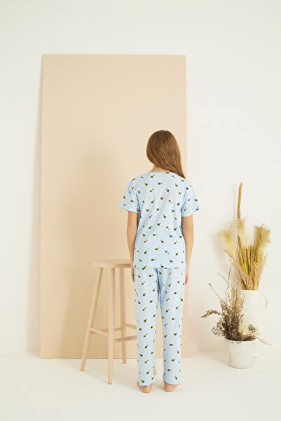 Siyah İnci Трикотажна піжама з бавовняного трикотажу з синім візерунком25107133