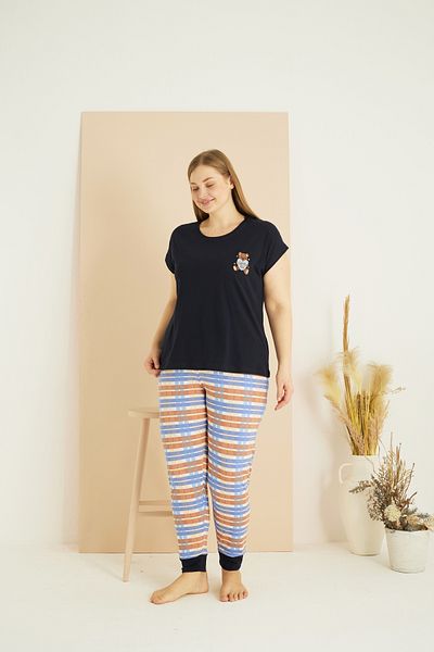 Siyah İnci Set de pijamale supradimensionate din bumbac cu model negru Curve Plus Size 25103751