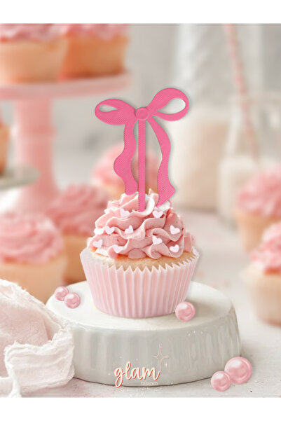 GLAM DEKORASYON Pembe Kurdele Fiyonk 6lı Yeniden Kullanılır Cupcake Kek Tatlı...