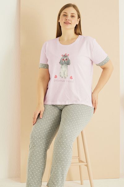 Siyah İnci Σετ πιτζάμες από βαμβακερό ροζ σχέδιο Curve Plus Size Oversize 25103772