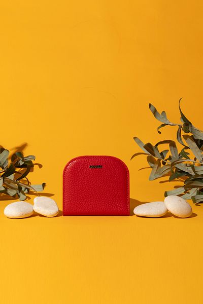 Grande 2817 Minimal Oval Wallet - Red Genuine Leather Design
