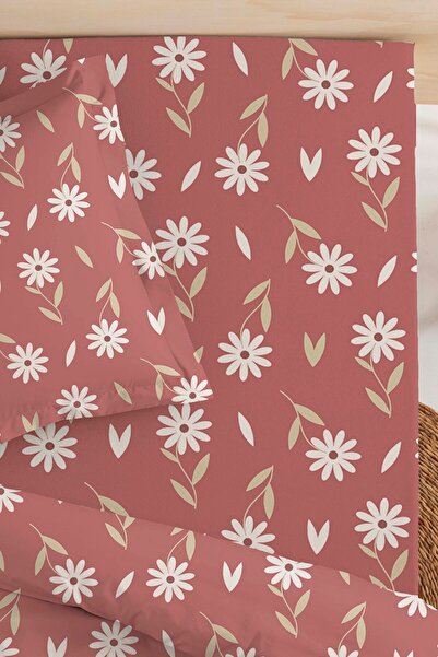 Rivaİstanbul Dusty Rose Daisy Double Bed Sheet Cotton