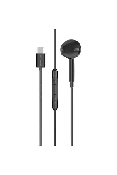 Promate Earbuds With USB-C Connector, Ergonomic In-Ear USB-C HD Mono Earphone With Mic.
