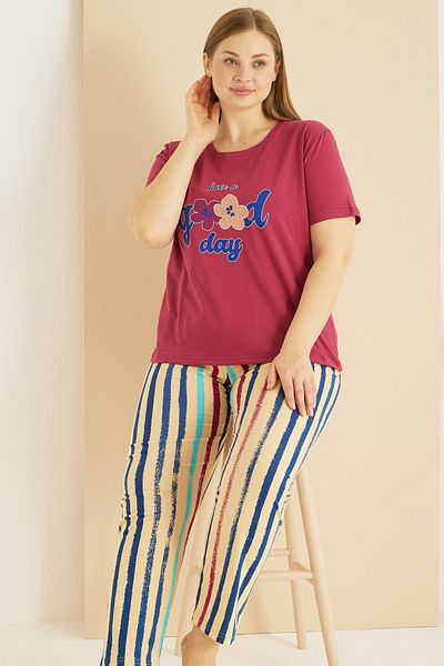 Siyah İnci Set de pijamale din bumbac de marime mari Curve de culoare cireș 25103724