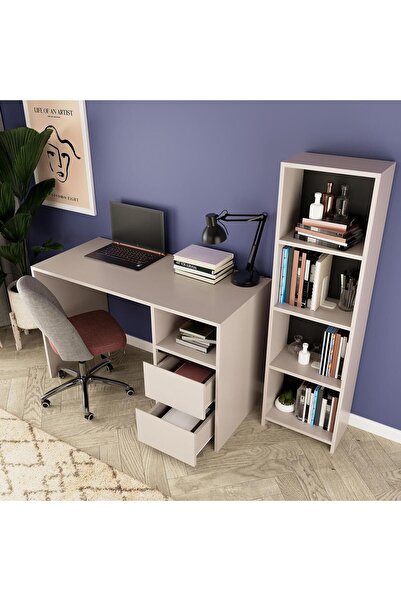 Bimossa Kosta Kitaplıklı Çalışma Masası Kumtaşı