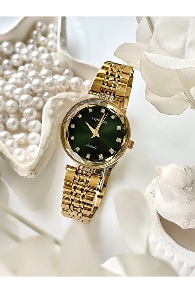 Ferrucci FERRUCCİ-(ALTIN RENK) jübile kordon yeşil iç kadran kadın kol saati