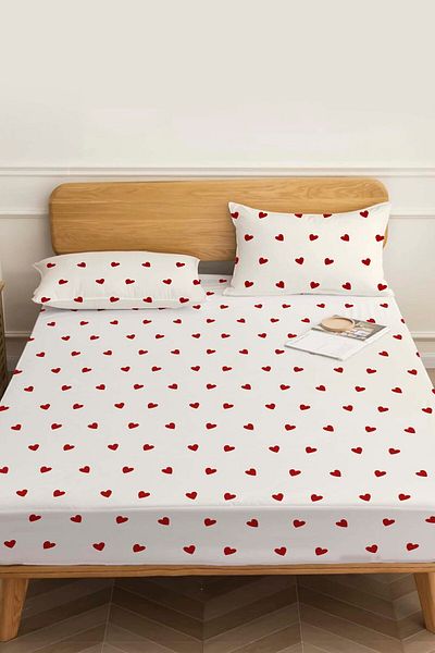 Rivaİstanbul Double Bed Sheet Red Hearts Cotton