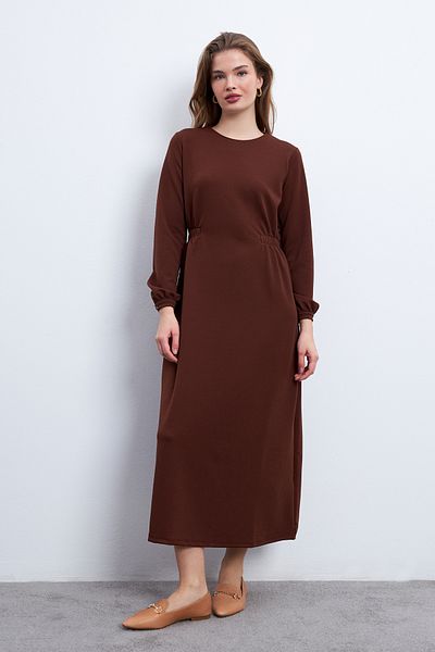 Know Φόρεμα Zara Crep με καφέ μέση
