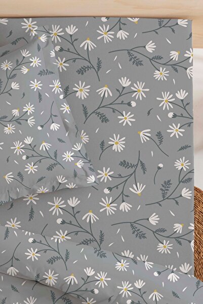 Rivaİstanbul Double Bed Sheet Gray Daisies Cotton