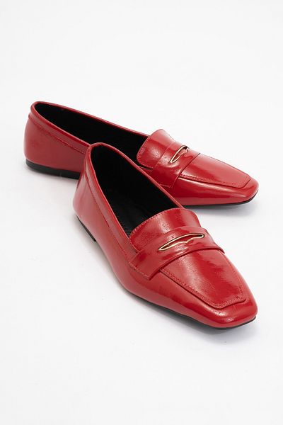 LuviShoes Дамски мокасини от естествена кожа с катарама и тъп връх, червени, IRIDESSA