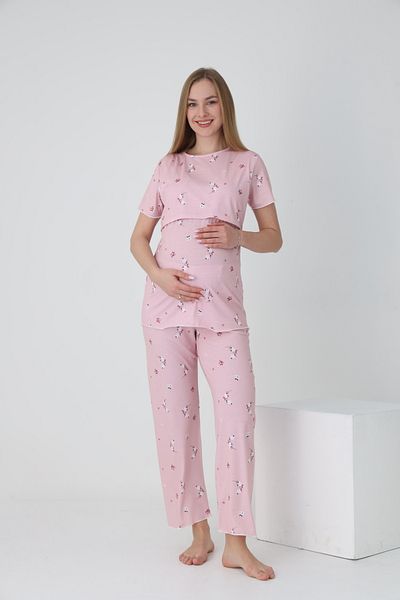 Miss Dünya Lissa Short Sleeve Adjustable Elastic Waist Detailed Printed Maternity and Maternity Pajama Set