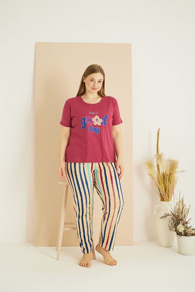 Siyah İnci Set de pijamale din bumbac de marime mari Curve de culoare cireș 25103724