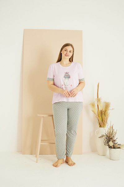 Siyah İnci Σετ πιτζάμες από βαμβακερό ροζ σχέδιο Curve Plus Size Oversize 25103772