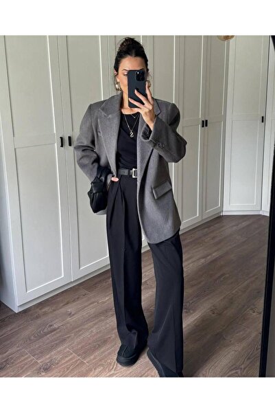 FAST YÜKSEK BEL PALAZZO POLİVİSKON KUMAŞ SİYAH PANTOLON