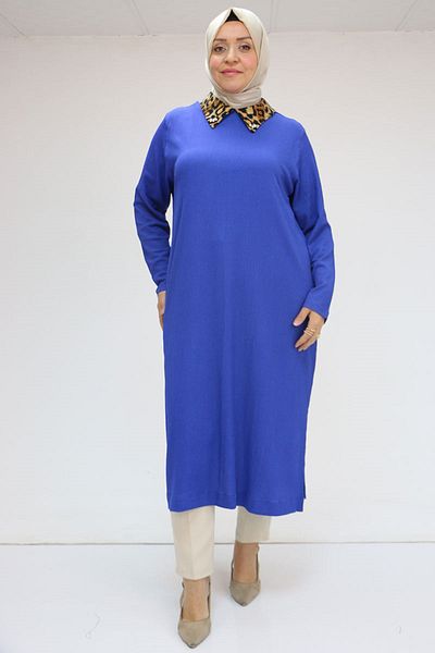 Eslina 58012 Large Size Combination Men's Collared Twist Tunic - Saks
