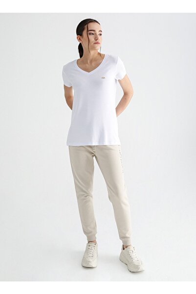 U.S. Polo Assn. Kadın Beyaz V - Yaka Basic T-shirt