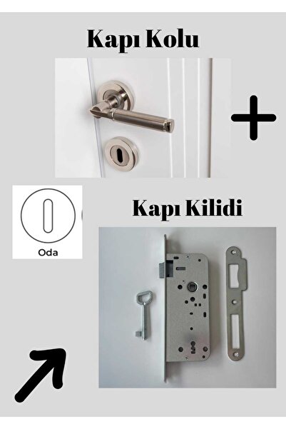 EVEO ROZETLİ NİKEL LÜKS PARÇALI ODA KAPI KOLU VE KİLİT ( TAKIM HALİNDEDİR)