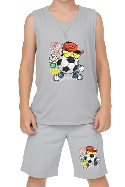 panios kids Soccer Player Printed Boys' Suspender T-Shirt and Shorts Top and Bottom Set