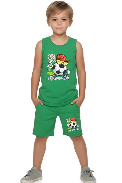 panios kids Soccer Player Printed Boys' Suspender T-Shirt and Shorts Top and Bottom Set