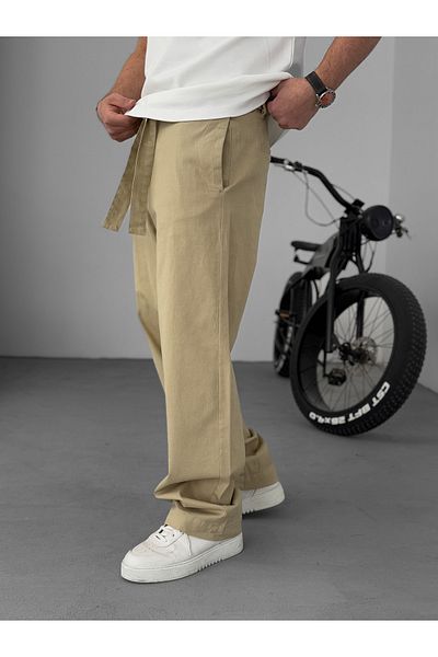 BYBASICMAN Beige Basic Belted Baggy Trousers Ke-1006/1011