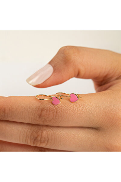 Çgk Çiğdem Gürel Kuyumculuk Pembe Kalp Çocuk Altın Küpe