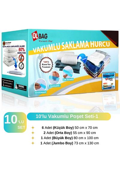 ÜLBAG Комплект от 10 вакуумни торби за съхранение - 1 органайзер за гардероб, вакуумна торба за съхранение - вакуумна торба