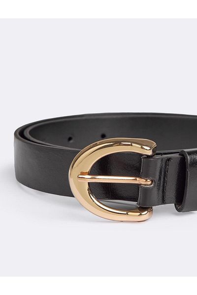 Jimmy Key Black Shiny Round Buckle Belt