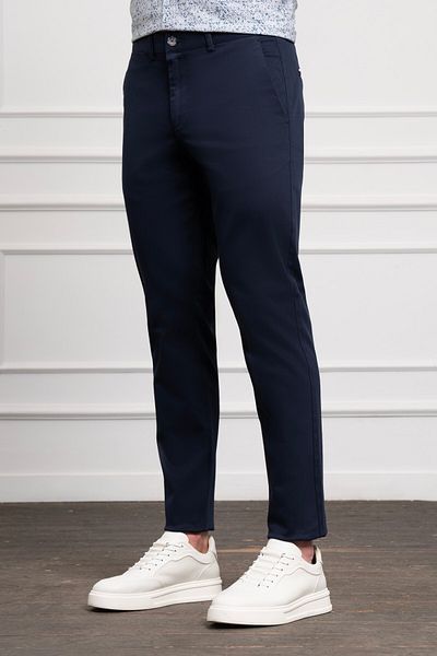 Morven Navy Blue Slim Fit Slim Fit Chino Side Pocket Men's Trousers