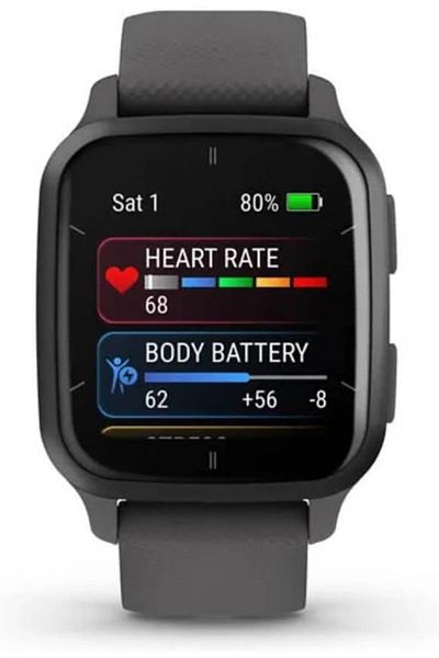 Garmin VENU SQ 2, SLATE ALUMINIUM BEZEL WITH SHADOW GREY CASE AND SILICONE BAND