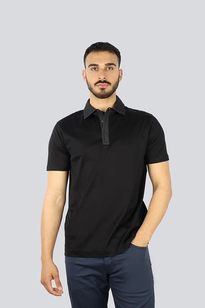 PAUL&SHARK Men's Regular Fit 100% Cotton Black Polo Neck T-Shirt