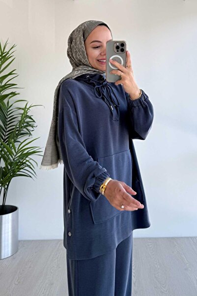 Ka Hijab Темно-синій подвійний костюм для плеєра з боковими кишенями-кенгуру з шипами