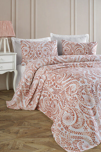 Enlora Home Desenli Pike Takımı Çift Kişilik Loop Kiremit (Pike+Çarşaf+Yastık...