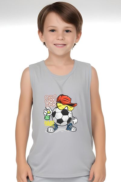 panios kids Soccer Player Printed Boys' Suspender T-Shirt and Shorts Top and Bottom Set