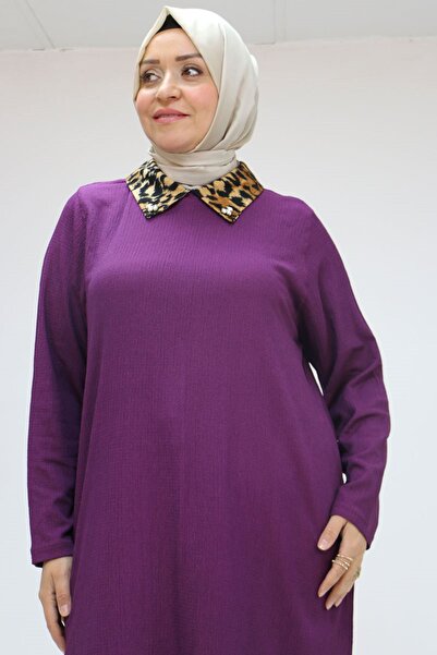 Eslina 58012 Large Size Combination Men's Collared Wrap Tunic - Plum